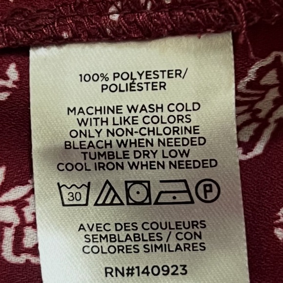 LOFT Burgundy Printed Lightweight Short-Sleeve Button-Down Shirt, Size L - Picture 8 of 8